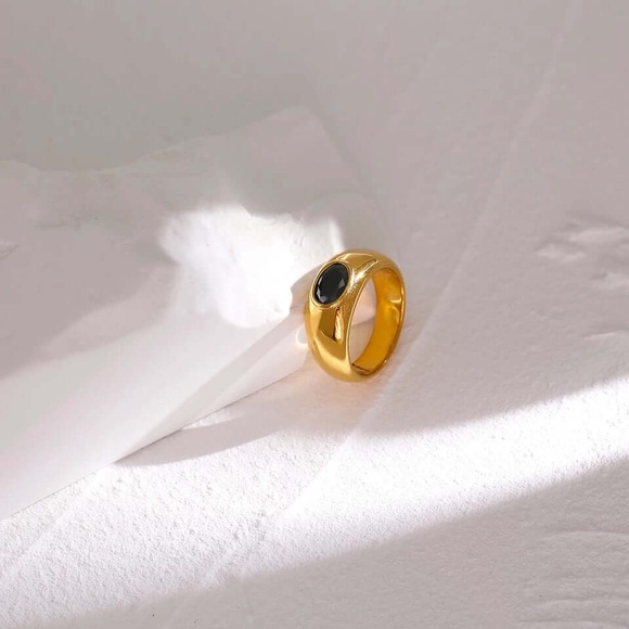 18K Gold Plated Signet Ring*Black Cubic Zirconia Zircon Crystal*JD - Picture 5 of 10